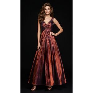 Vintage 'Tadashi' Metallic Burgundy Satin Sequin Strap Formal Dress – UK 6 / XS